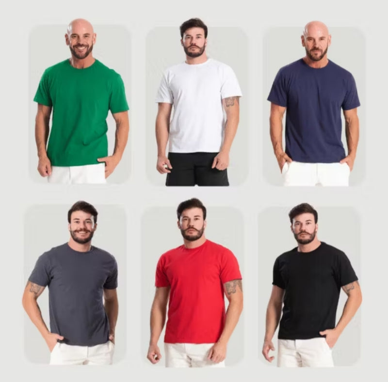 Kit 6 Camisetas Básicas Masculinas - 100% Algodão