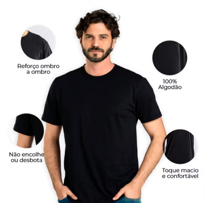 Kit 6 Camisetas Básicas Masculinas - 100% Algodão